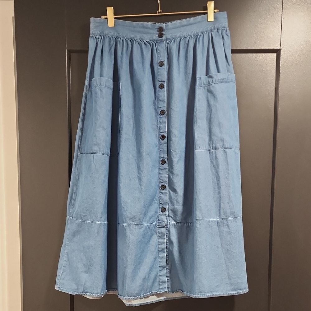 Blue Button-Front Denim Skirt